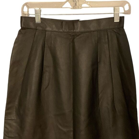 VTG C. Marie Leathers Black Leather Pleated Midi Skirt Size 10 - Picture 6 of 13